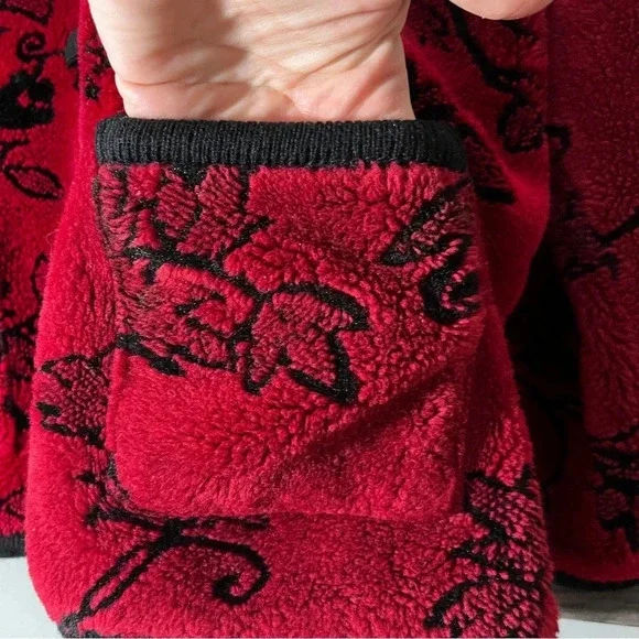 Vintage Tally-Ho Deep Red Floral Leaves Jacket Kimono Style Button Down Small - Picture 7 of 9